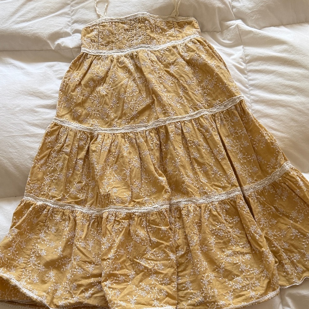Zara Mustard Yellow Embroidered Tiered Sundress